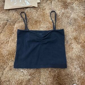 Brandy Melville Navy Ruched Spaghetti Strap Crop Top